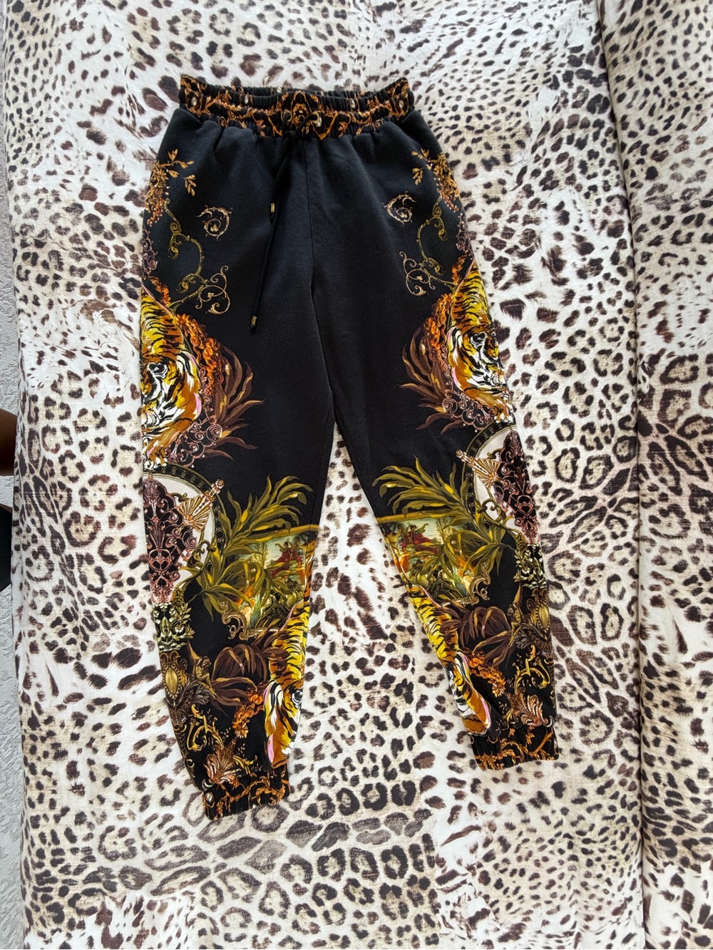 Camilla Black & Gold Tiger-Print Jogger Pants